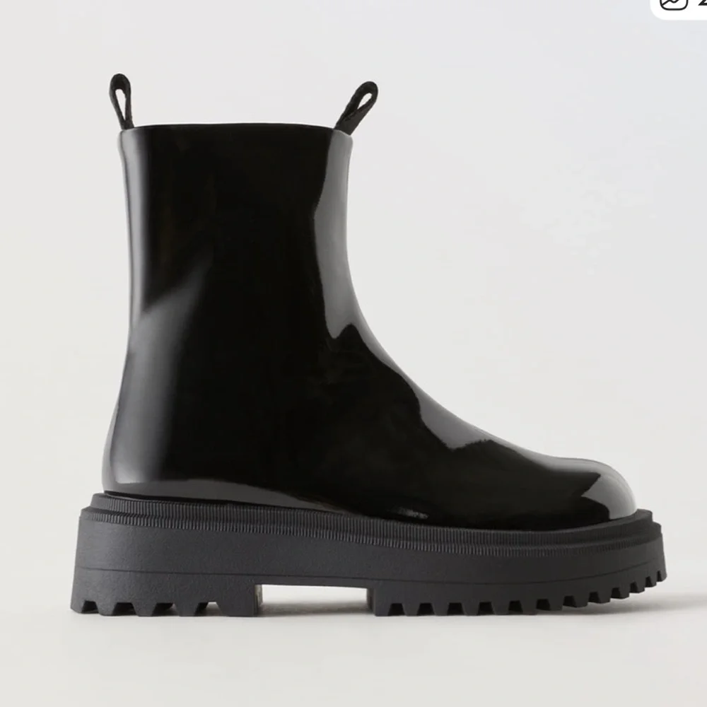 Zara Kids Black Patent Leather Ankle Boots